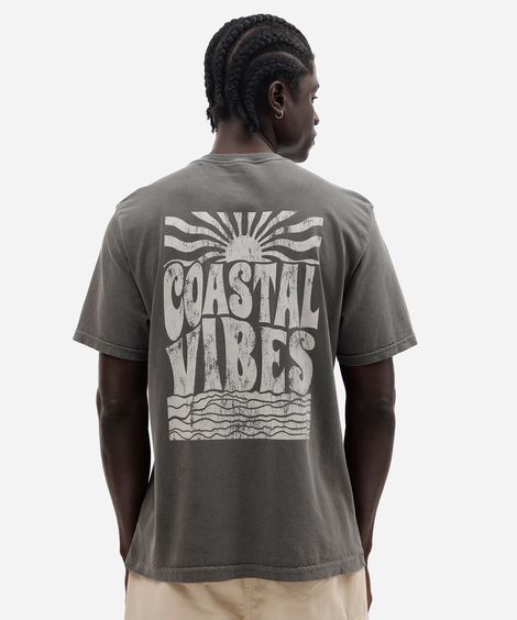 camiseta masculina de algodão manga curta estampada estonada cinza
