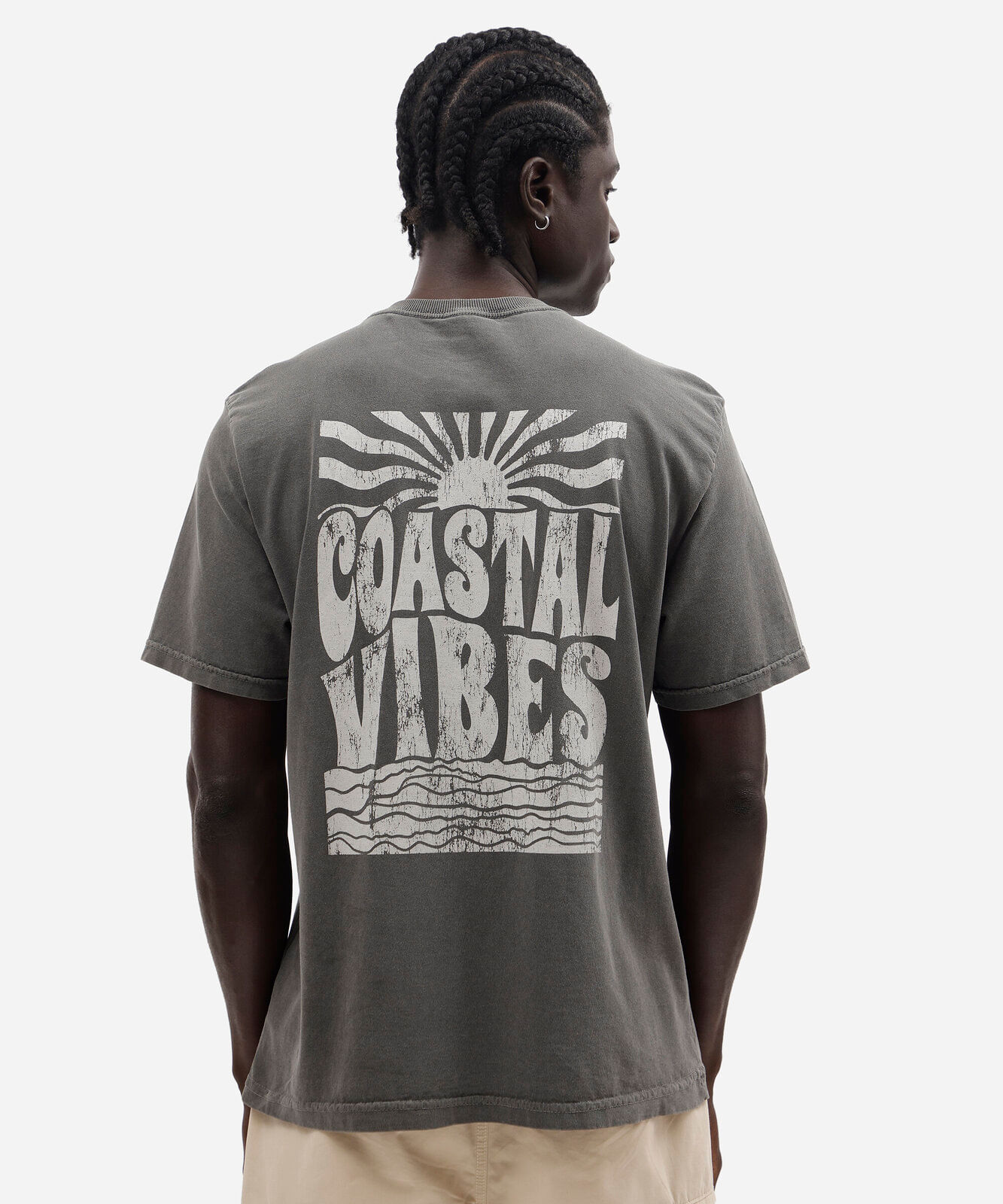 camiseta masculina de algodão manga curta estampada estonada cinza