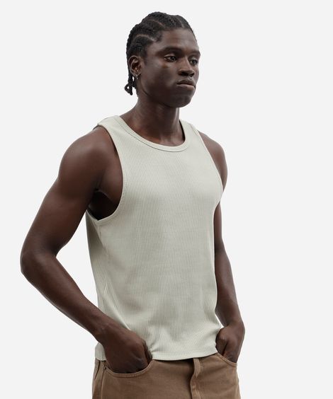 regata slim masculina de algodão canelada verde