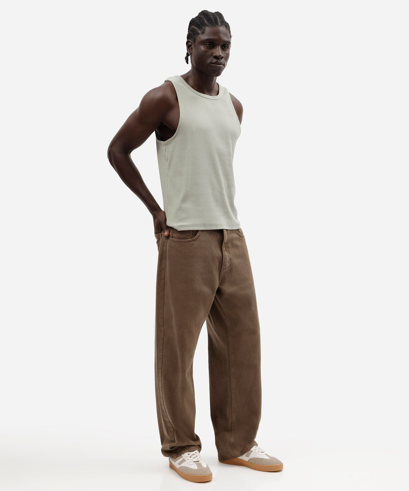regata slim masculina de algodão canelada verde