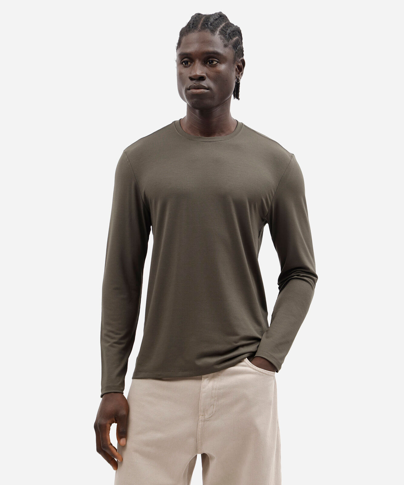 camiseta masculina manga longa slim verde