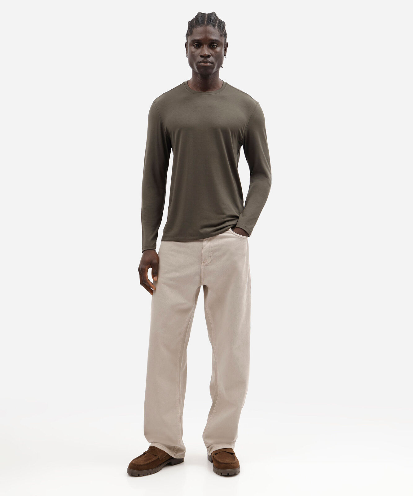 camiseta masculina manga longa slim verde