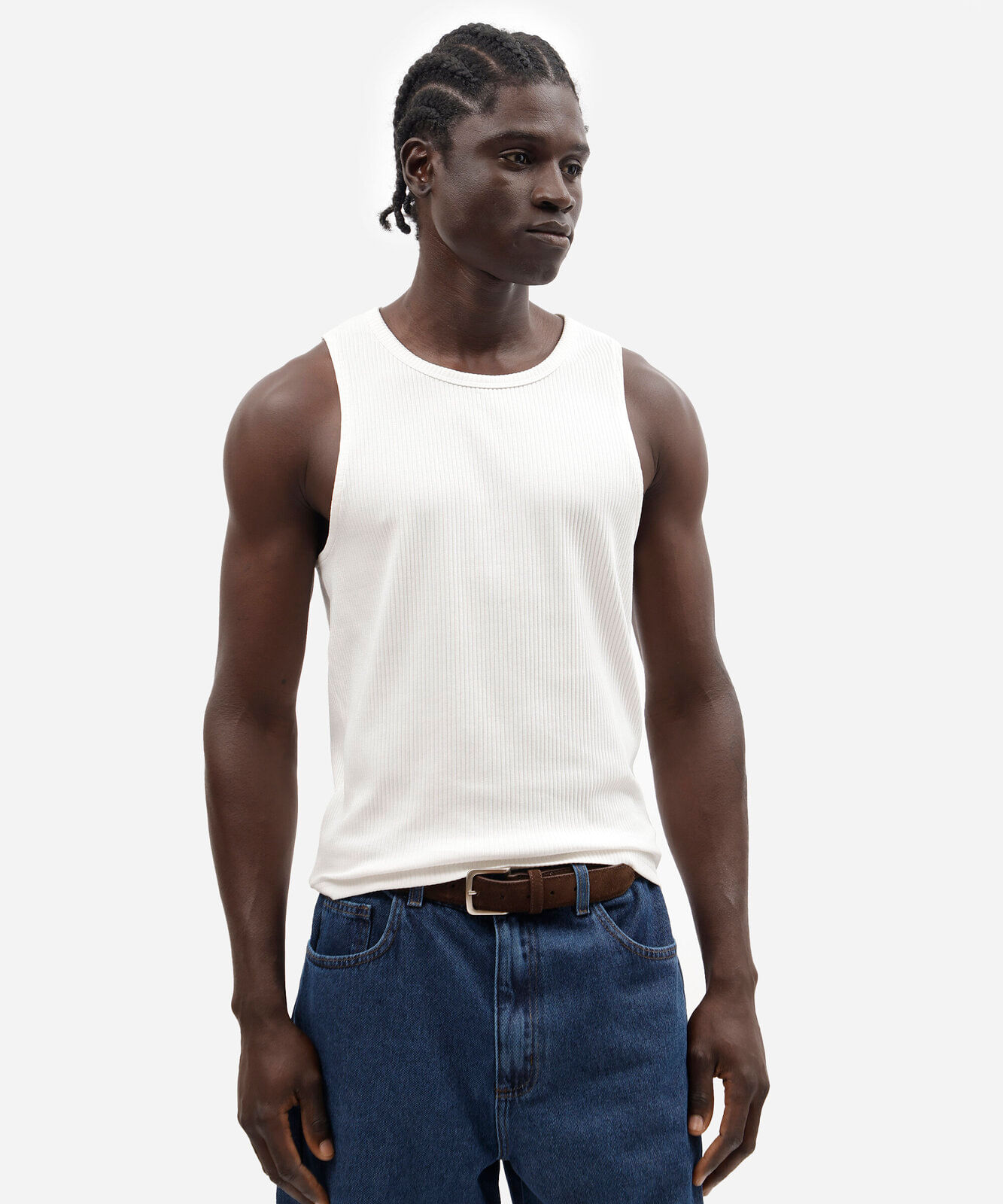 regata slim masculina de algodão canelada off white