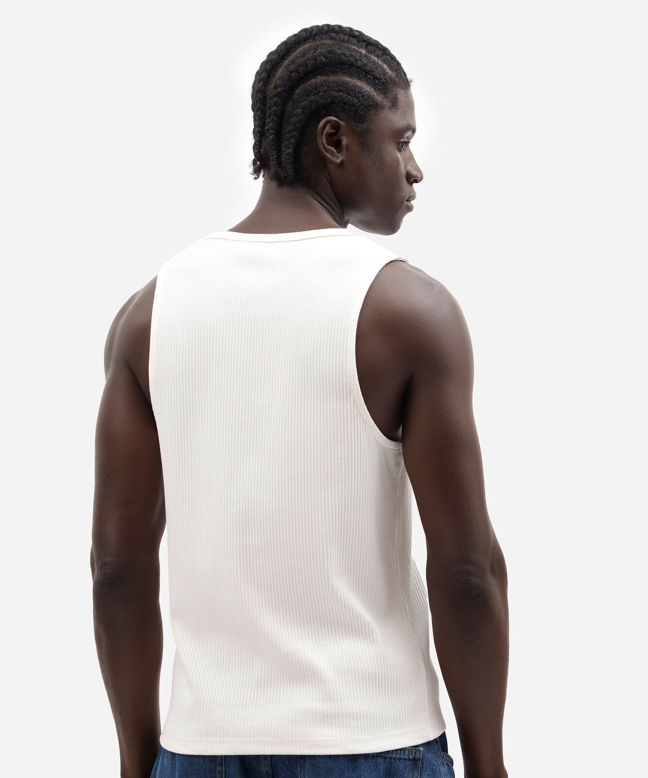 regata slim masculina de algodão canelada off white