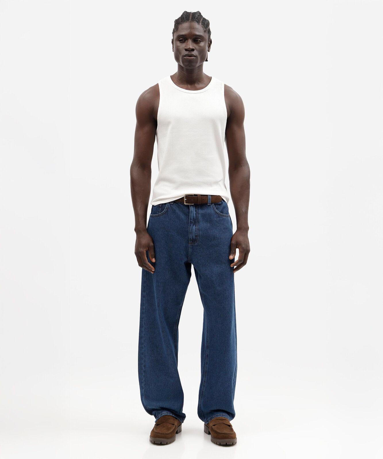regata slim masculina de algodão canelada off white