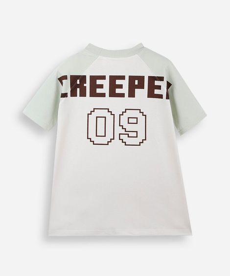 camiseta raglan infantil de algodão manga curta minecraft off white