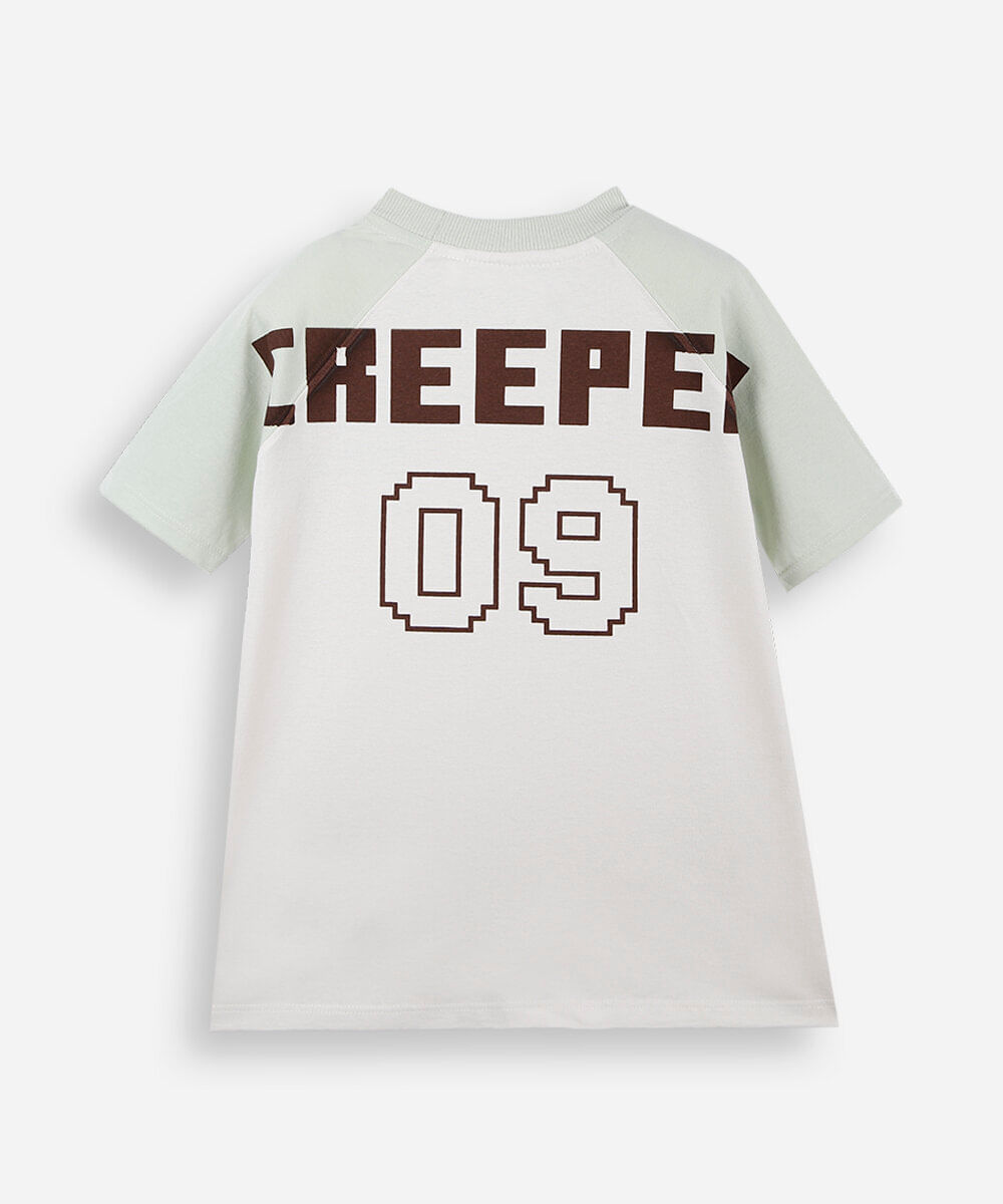 camiseta raglan infantil de algodão manga curta minecraft off white