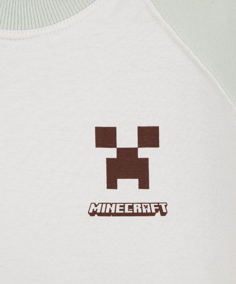 camiseta raglan infantil de algodão manga curta minecraft off white