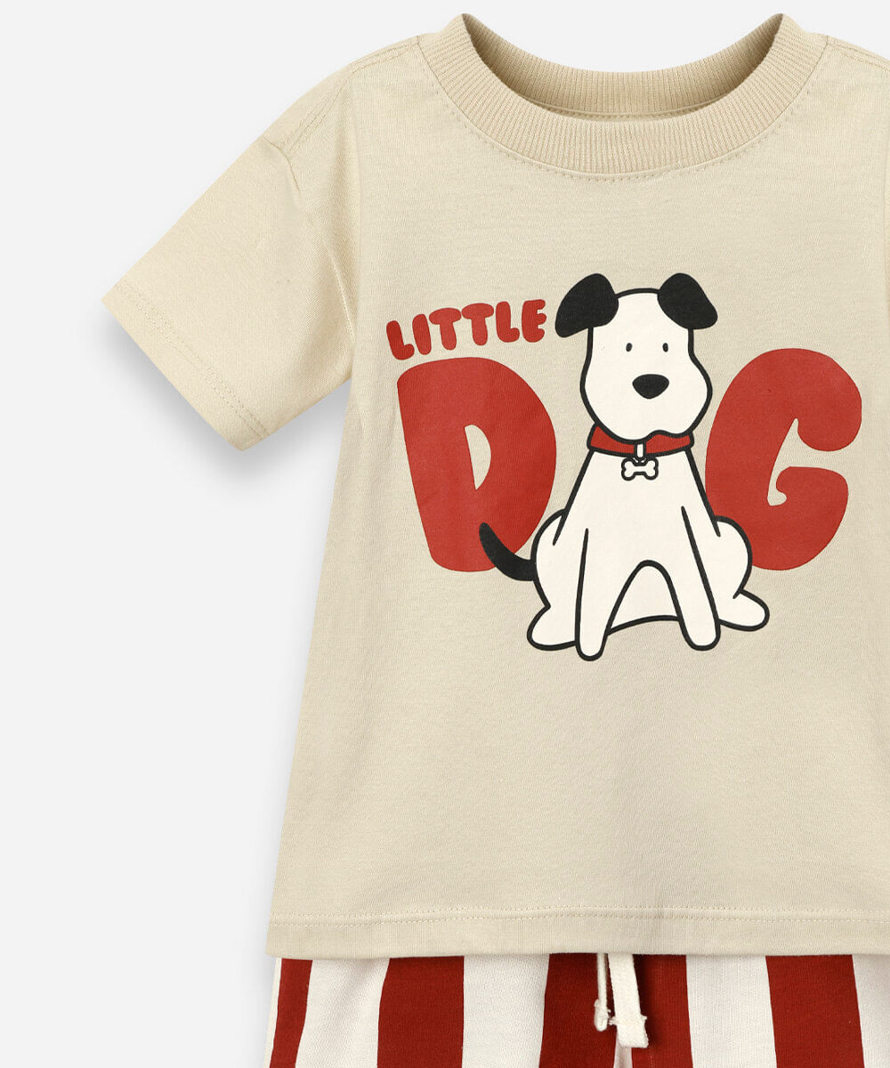 conjunto curto infantil de algodão listrado bege