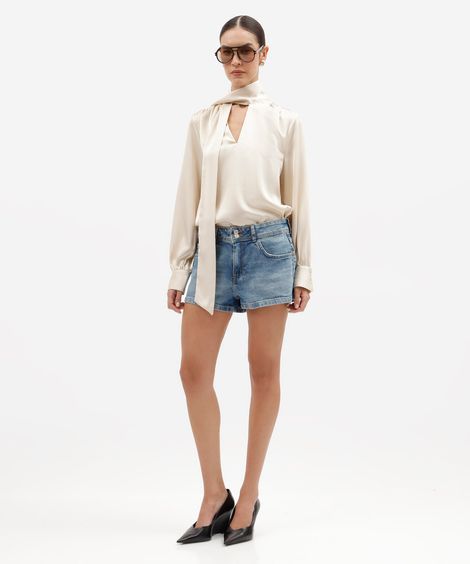 short curto feminino jeans cintura média azul