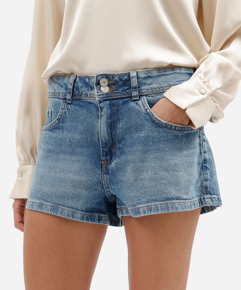 short curto feminino jeans cintura média azul