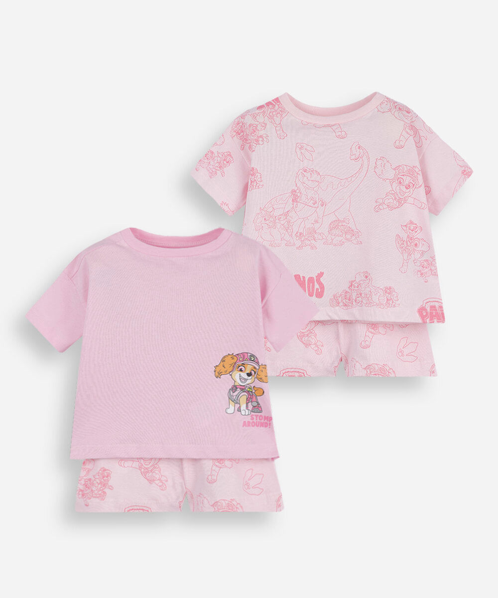 kit de 2 pijamas infantis de algodão patrulha canina rosa
