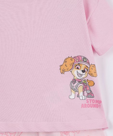 kit de 2 pijamas infantis de algodão patrulha canina rosa