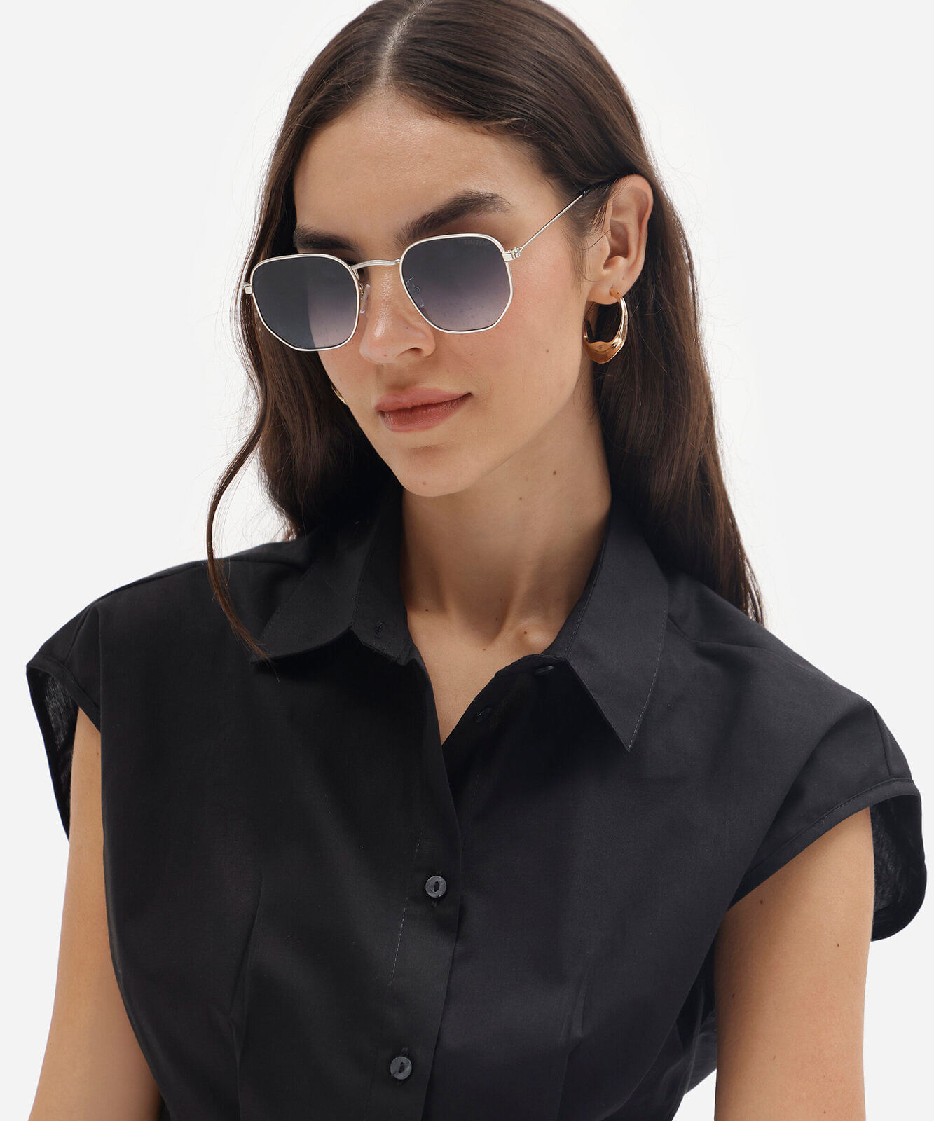 óculos de sol feminino quadrado de metal triton prateado