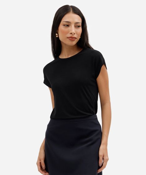 blusa feminina de viscose decote redondo preta