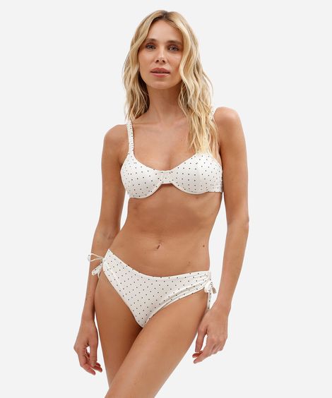 biquíni calcinha tanga feminino com franzido poá off white