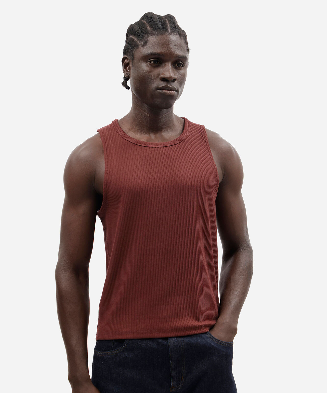 regata slim masculina de algodão canelada vinho