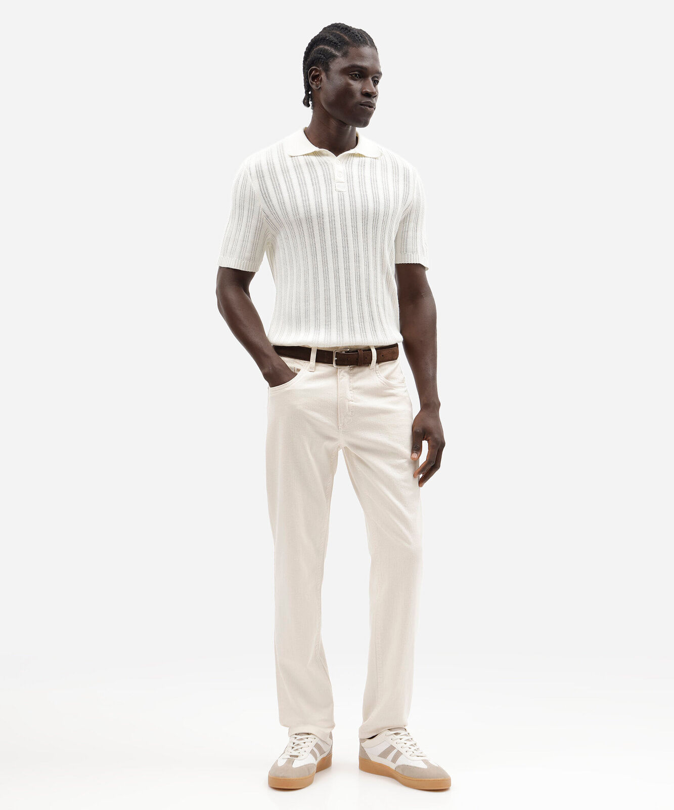 calça slim masculina de sarja off white