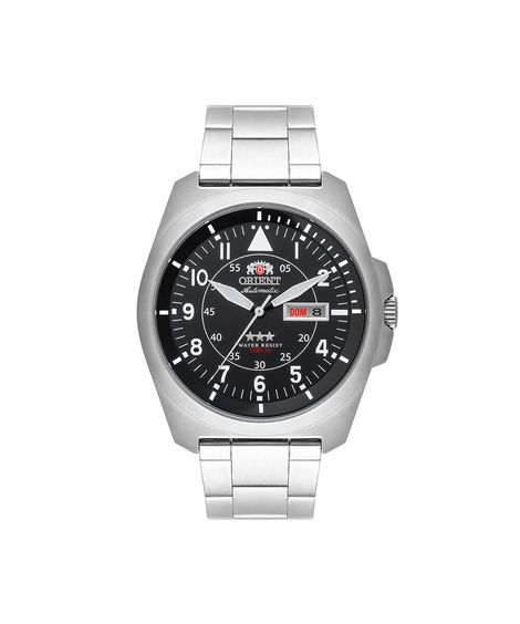 relógio masculino orient automático analógico calendário f49ss019 p2sx prateado