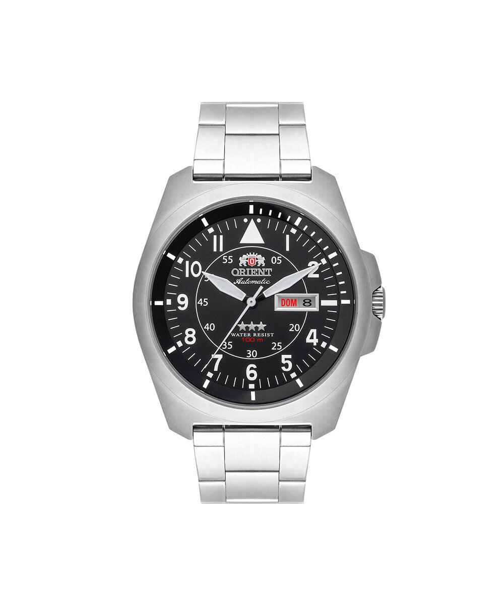 relógio masculino orient automático analógico calendário f49ss019 p2sx prateado