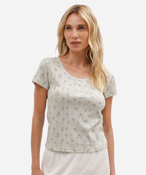 blusa de pijama feminina floral texturizada avulsa verde