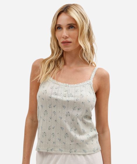 regata de pijama feminina floral texturizada avulsa verde