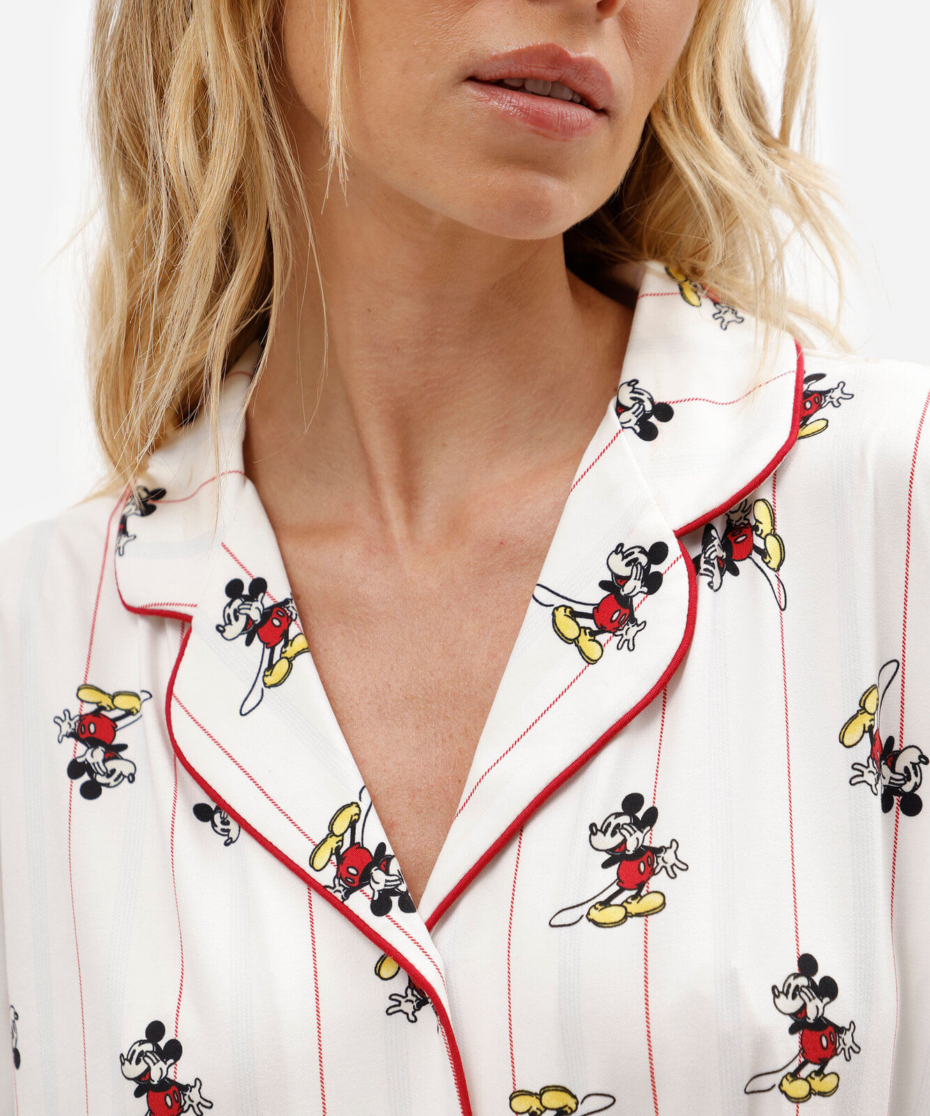 pijama americano curto feminino listrado mickey off white