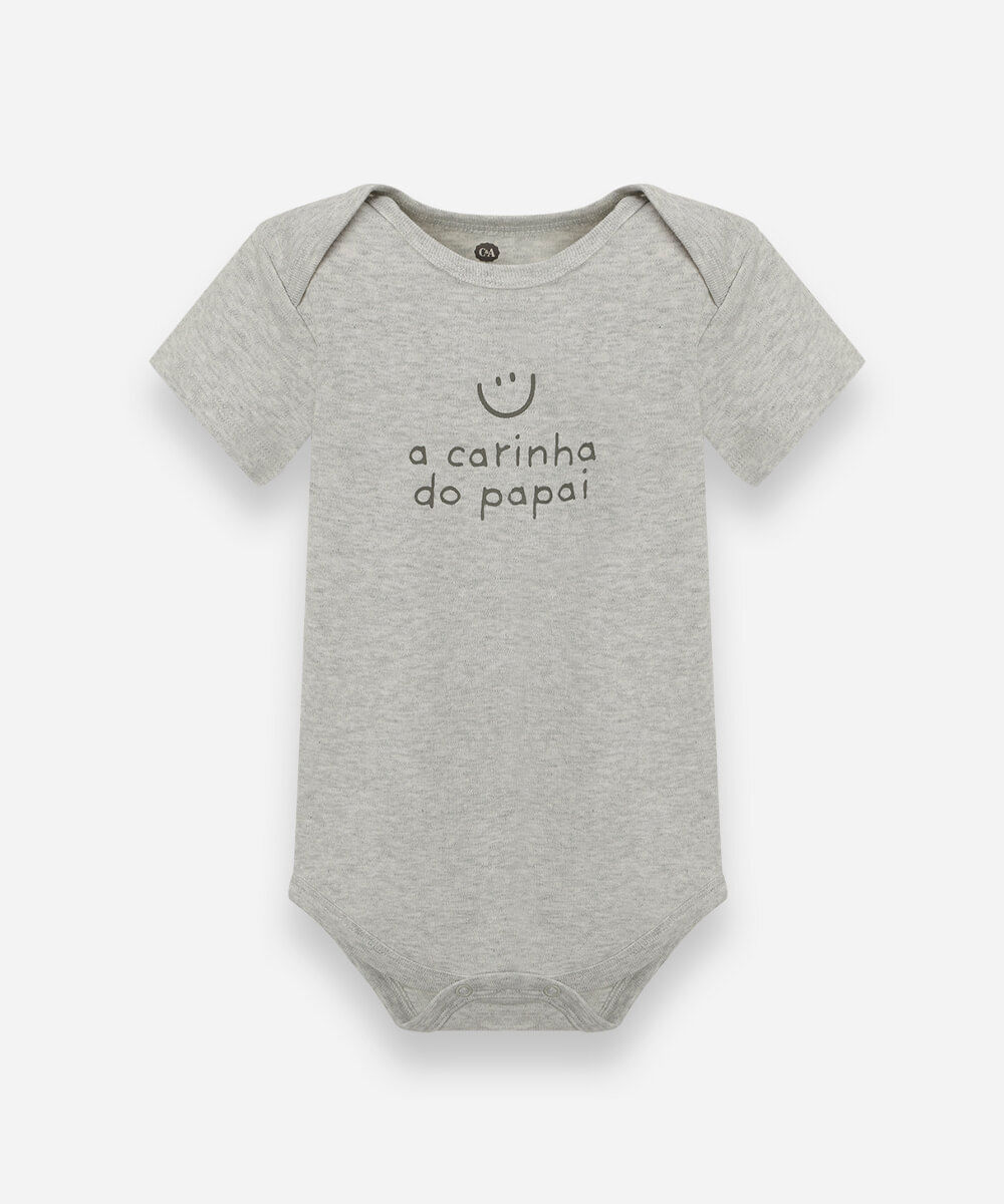 body infantil de algodão manga curta estampado cinza