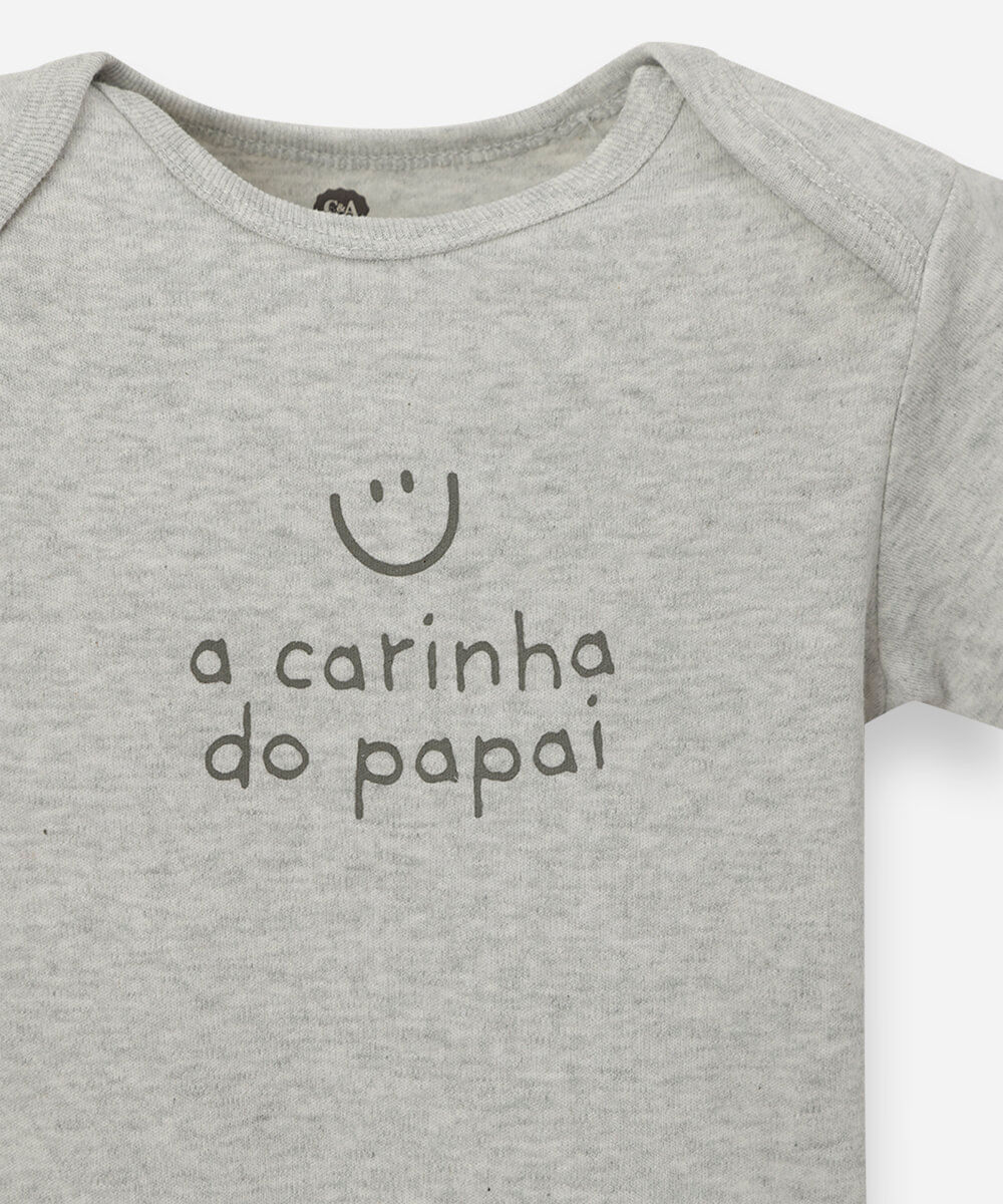 body infantil de algodão manga curta estampado cinza