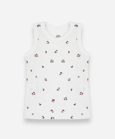 regata infantil de algodão floral canelada off white