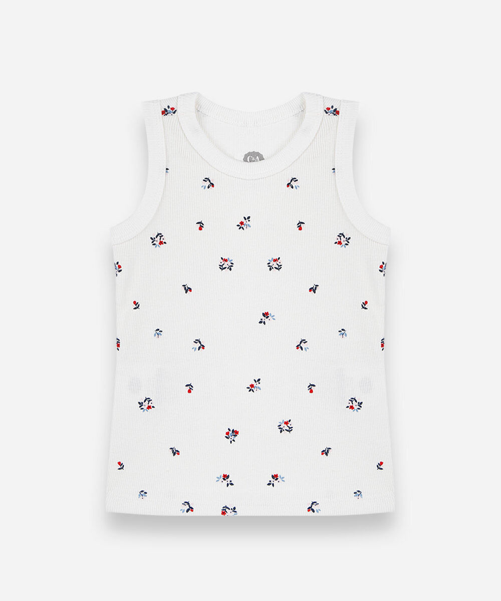regata infantil de algodão floral canelada off white