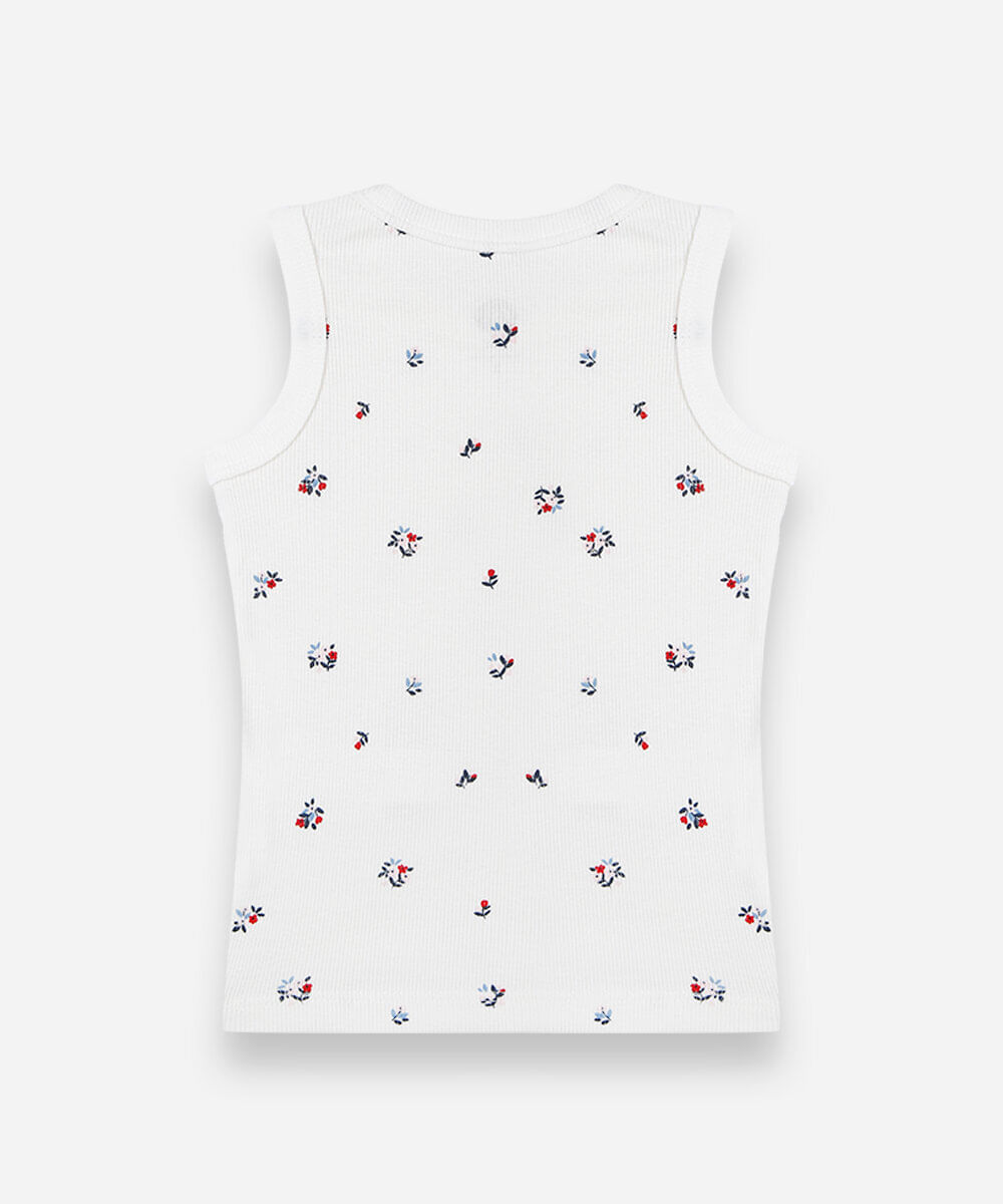 regata infantil de algodão floral canelada off white