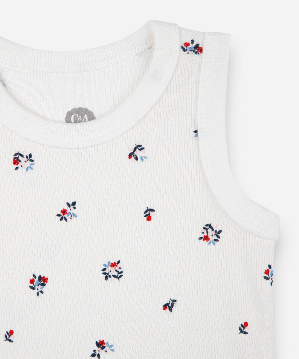 regata infantil de algodão floral canelada off white