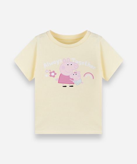 camiseta infantil de algodão manga curta peppa pig amarela