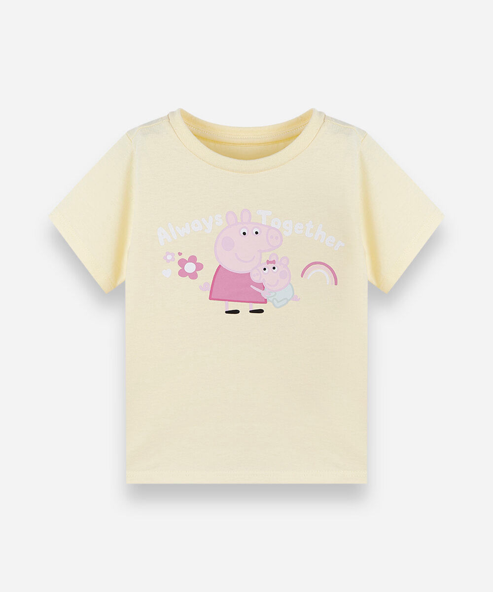 camiseta infantil de algodão manga curta peppa pig amarela
