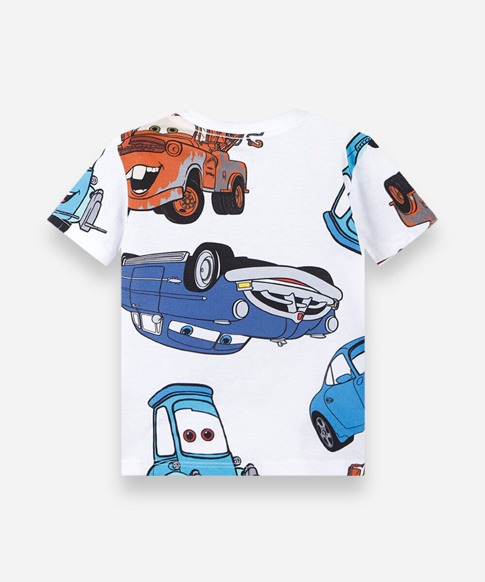 kit de 3 camisetas infantis em algodão manga curta carros colorido