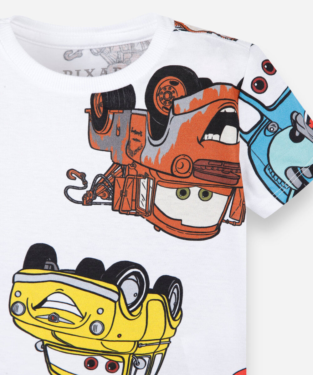 kit de 3 camisetas infantis em algodão manga curta carros colorido
