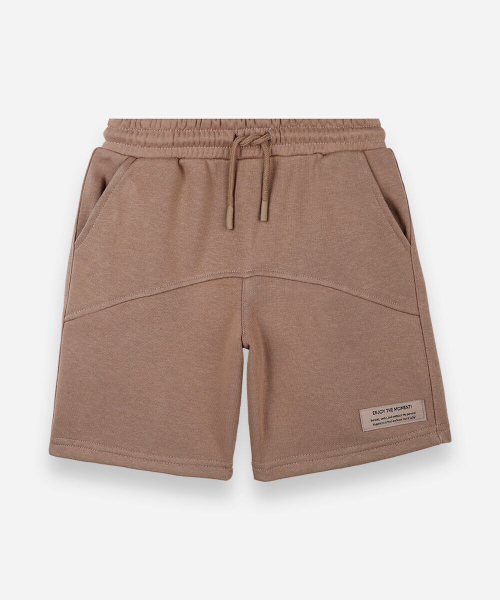 bermuda infantil de moletom com recorte bege