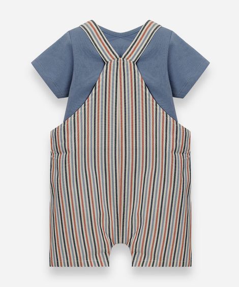 jardineira infantil listrada de algodão com camiseta colorida