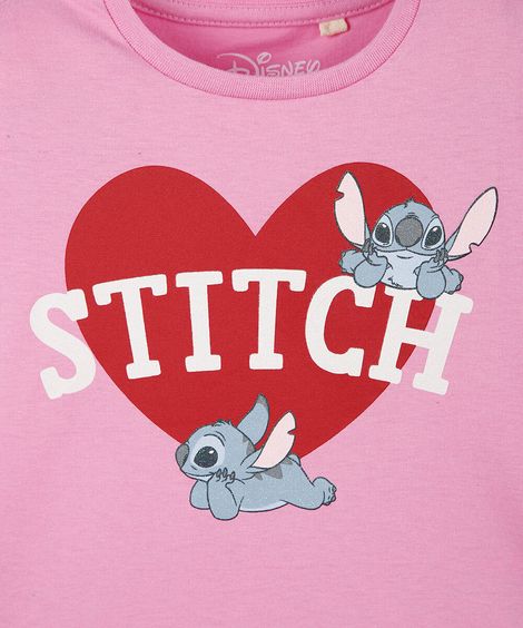 blusa infantil de algodão manga curta stitch rosa