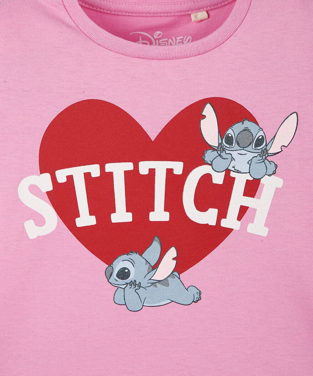 blusa infantil de algodão manga curta stitch rosa