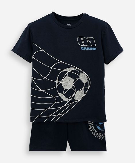 pijama curto infantil de algodão estampado azul