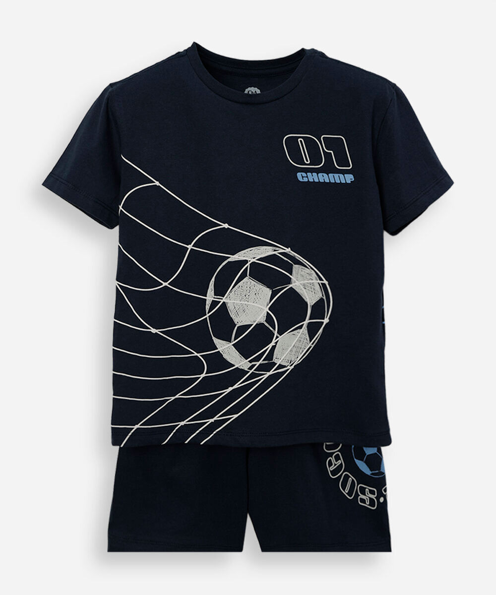 pijama curto infantil de algodão estampado azul