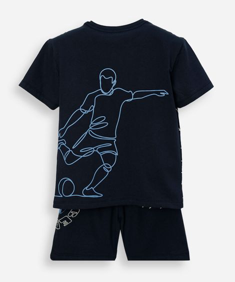 pijama curto infantil de algodão estampado azul