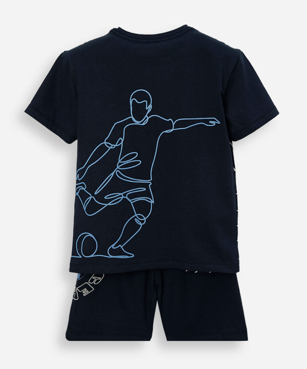 pijama curto infantil de algodão estampado azul