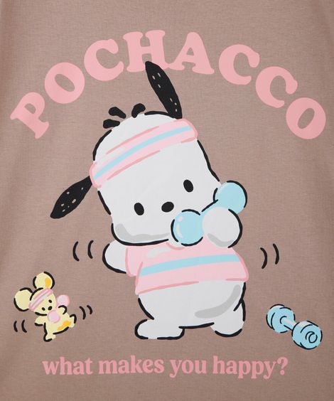 camiseta oversized juvenil de algodão manga curta pochacco com brinde marrom