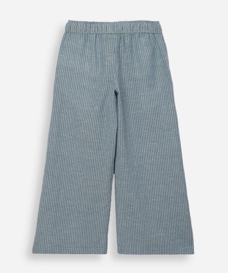 calça wide leg infantil com linho cós elástico listrada azul