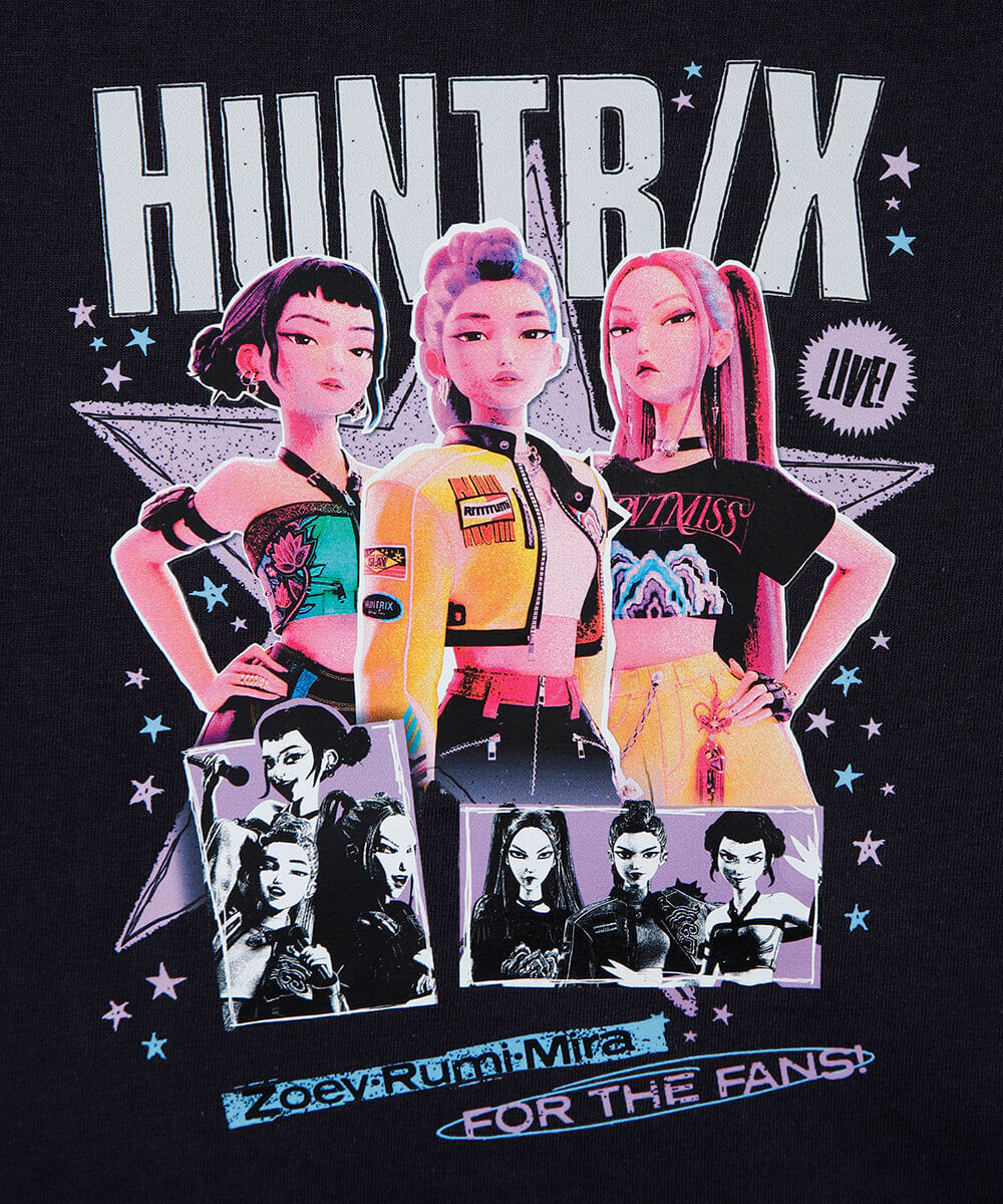 camiseta infantil de algodão manga curta guerreiras do kpop com brinde preta
