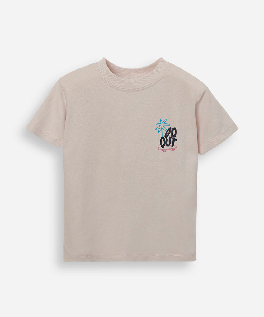 camiseta infantil de algodão manga curta estampada bege