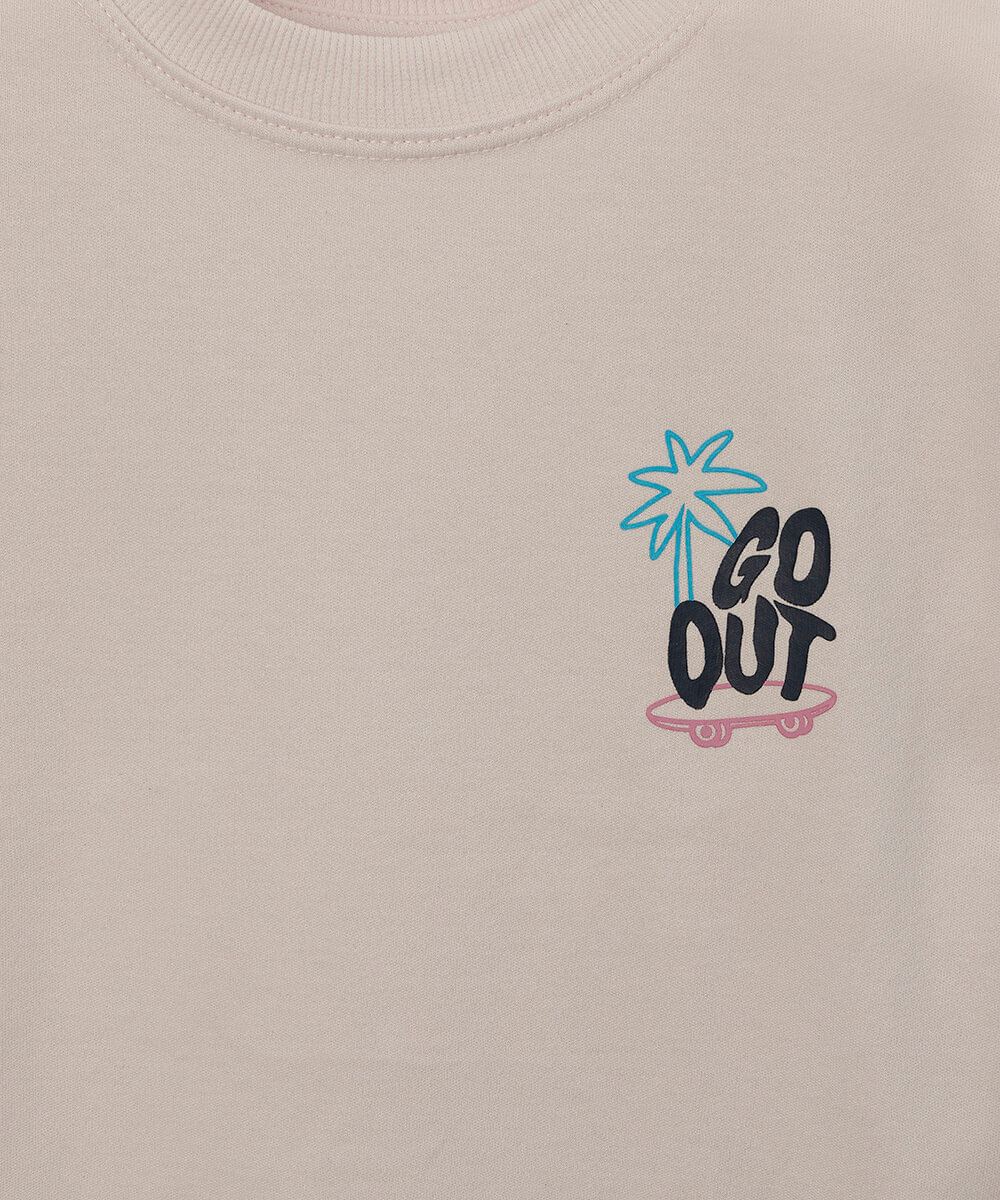 camiseta infantil de algodão manga curta estampada bege